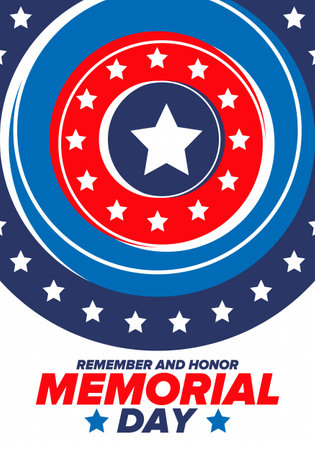 Memorial Day in United States. Remember and Honor. Federal holiday for remember and honor persons who have died while serving in the United States Armed Forces. Vector posterのイラスト素材