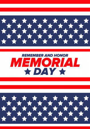 Memorial Day in United States. Remember and Honor. Federal holiday for remember and honor persons who have died while serving in the United States Armed Forces. Vector posterのイラスト素材