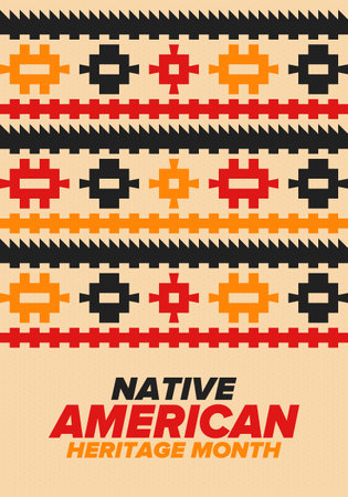 Native American Heritage Month in November. American Indian culture. Celebrate annual in United States. Tradition pattern. Poster, card, banner and background. Vector ornamentのイラスト素材