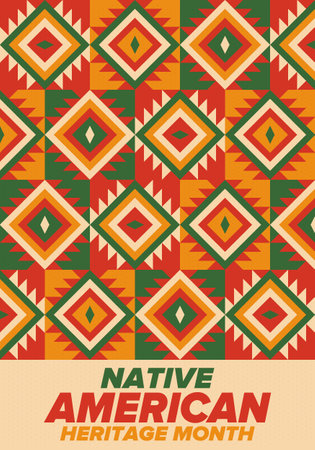 Native American Heritage Month in November. American Indian culture. Celebrate annual in United States. Tradition pattern. Poster, card, banner and background. Vector ornamentのイラスト素材
