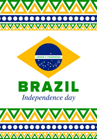 Brazil Independence Day. Happy national holiday. Freedom day. Celebrate annual in September 7. Brazil flag. Patriotic brazilian design illustration. Vector posterのイラスト素材