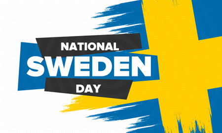 Sweden National Day. Celebrated annually on June 6 in Sweden. Happy national holiday of freedom. Swedish flag. Northern Scandinavian country. Patriotic poster design. Vectorのイラスト素材