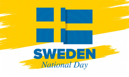 Sweden National Day. Celebrated annually on June 6 in Sweden. Happy national holiday of freedom. Swedish flag. Northern Scandinavian country. Patriotic poster design. Vectorのイラスト素材