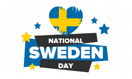 Sweden National Day. Celebrated annually on June 6 in Sweden. Happy national holiday of freedom. Swedish flag. Northern Scandinavian country. Patriotic poster design. Vectorのイラスト素材