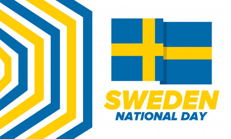 Sweden National Day. Celebrated annually on June 6 in Sweden. Happy national holiday of freedom. Swedish flag. Northern Scandinavian country. Patriotic poster design. Vectorのイラスト素材