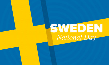 Sweden National Day. Celebrated annually on June 6 in Sweden. Happy national holiday of freedom. Swedish flag. Northern Scandinavian country. Patriotic poster design. Vectorのイラスト素材