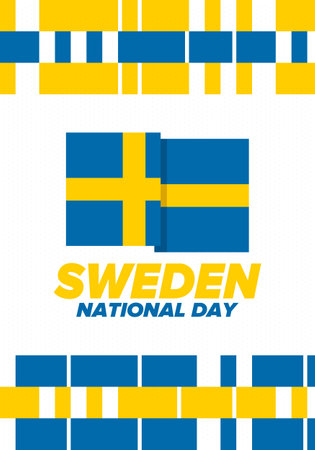 Sweden National Day. Celebrated annually on June 6 in Sweden. Happy national holiday of freedom. Swedish flag. Northern Scandinavian country. Patriotic poster design. Vectorのイラスト素材
