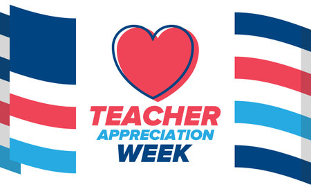 Teacher Appreciation Week in United States. Celebrated annual in May. In honour of teachers who hard work and teach children. School and education. Student learning concept. Vectorのイラスト素材