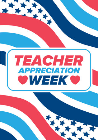 Teacher Appreciation Week in United States. Celebrated annual in May. In honour of teachers who hard work and teach children. School and education. Student learning concept. Vectorのイラスト素材