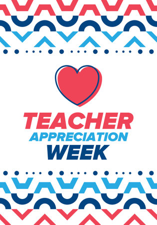 Teacher Appreciation Week in United States. Celebrated annual in May. In honour of teachers who hard work and teach children. School and education. Student learning concept. Vectorのイラスト素材
