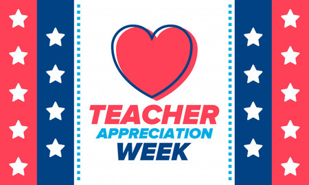 Teacher Appreciation Week in United States. Celebrated annual in May. In honour of teachers who hard work and teach children. School and education. Student learning concept. Vectorのイラスト素材