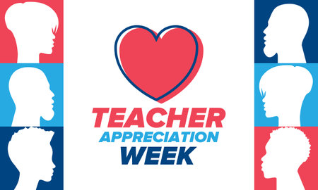 Teacher Appreciation Week in United States. Celebrated annual in May. In honour of teachers who hard work and teach children. School and education. Student learning concept. Vectorのイラスト素材