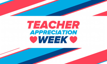 Teacher Appreciation Week in United States. Celebrated annual in May. In honour of teachers who hard work and teach children. School and education. Student learning concept. Vectorのイラスト素材
