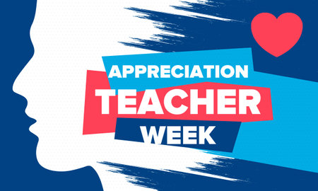 Teacher Appreciation Week in United States. Celebrated annual in May. In honour of teachers who hard work and teach children. School and education. Student learning concept. Vectorのイラスト素材