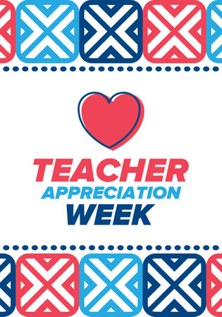 Teacher Appreciation Week in United States. Celebrated annual in May. In honour of teachers who hard work and teach children. School and education. Student learning concept. Vectorのイラスト素材