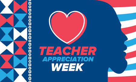 Teacher Appreciation Week in United States. Celebrated annual in May. In honour of teachers who hard work and teach children. School and education. Student learning concept. Vectorのイラスト素材