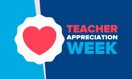 Teacher Appreciation Week in United States. Celebrated annual in May. In honour of teachers who hard work and teach children. School and education. Student learning concept. Vectorのイラスト素材
