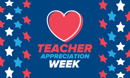 Teacher Appreciation Week in United States. Celebrated annual in May. In honour of teachers who hard work and teach children. School and education. Student learning concept. Vectorのイラスト素材