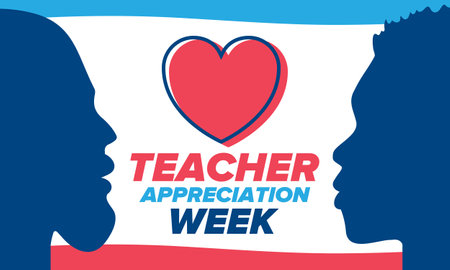 Teacher Appreciation Week in United States. Celebrated annual in May. In honour of teachers who hard work and teach children. School and education. Student learning concept. Vectorのイラスト素材