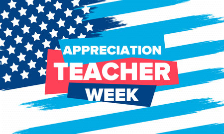 Teacher Appreciation Week in United States. Celebrated annual in May. In honour of teachers who hard work and teach children. School and education. Student learning concept. Vectorのイラスト素材