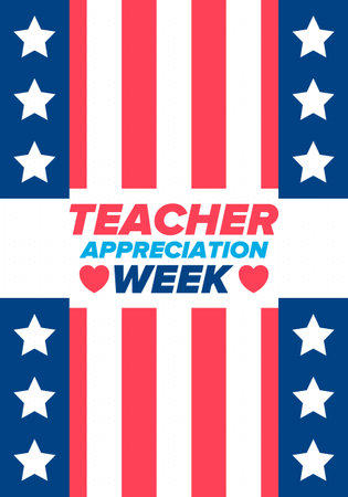 Teacher Appreciation Week in United States. Celebrated annual in May. In honour of teachers who hard work and teach children. School and education. Student learning concept. Vectorのイラスト素材