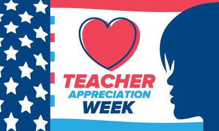 Teacher Appreciation Week in United States. Celebrated annual in May. In honour of teachers who hard work and teach children. School and education. Student learning concept. Vectorのイラスト素材