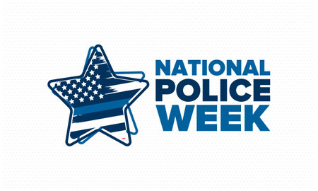 National Police Week in May. Celebrated annual in United States. In honor of the police hero. Police badge and patriotic elements. Officers Memorial Day. Vector posterのイラスト素材