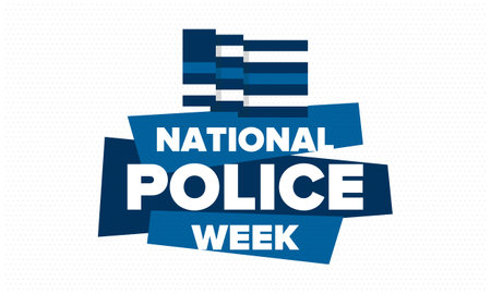 National Police Week in May. Celebrated annual in United States. In honor of the police hero. Police badge and patriotic elements. Officers Memorial Day. Vector posterのイラスト素材