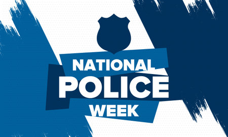 National Police Week in May. Celebrated annual in United States. In honor of the police hero. Police badge and patriotic elements. Officers Memorial Day. Vector posterのイラスト素材