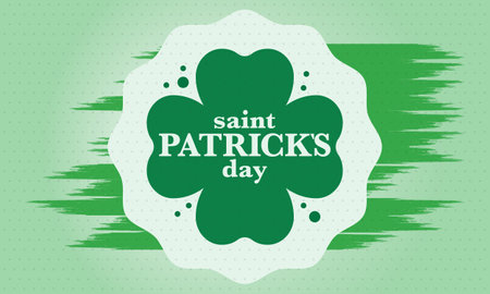 Happy Saint Patricks Day. Traditional irish holiday. Celebrate annual in March 17. Clover and shamrock leaves. Green and orange party design. Ireland color. Vector illustrationのイラスト素材