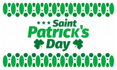 Happy Saint Patricks Day. Traditional irish holiday. Celebrate annual in March 17. Clover and shamrock leaves. Green and orange party design. Ireland color. Vector illustrationのイラスト素材