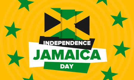Jamaica Independence Day. Independence of Jamaica. Holiday, celebrated annual in August 6. Jamaica flag. Patriotic element. Poster, greeting card, banner and background. Vectorのイラスト素材
