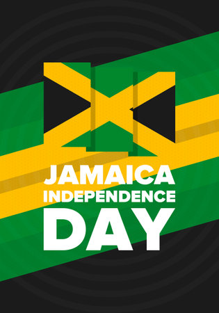 Jamaica Independence Day. Independence of Jamaica. Holiday, celebrated annual in August 6. Jamaica flag. Patriotic element. Poster, greeting card, banner and background. Vectorのイラスト素材