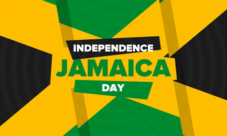 Jamaica Independence Day. Independence of Jamaica. Holiday, celebrated annual in August 6. Jamaica flag. Patriotic element. Poster, greeting card, banner and background. Vectorのイラスト素材