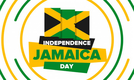 Jamaica Independence Day. Independence of Jamaica. Holiday, celebrated annual in August 6. Jamaica flag. Patriotic element. Poster, greeting card, banner and background. Vectorのイラスト素材