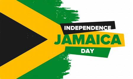 Jamaica Independence Day. Independence of Jamaica. Holiday, celebrated annual in August 6. Jamaica flag. Patriotic element. Poster, greeting card, banner and background. Vectorのイラスト素材