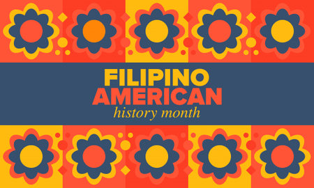 Filipino American History Month. Happy holiday celebrate annual in October. Filipinos and United States flag. Culture month. Patriotic design. Poster, banner, template. Vectorのイラスト素材