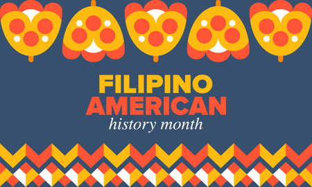 Filipino American History Month. Happy holiday celebrate annual in October. Filipinos and United States flag. Culture month. Patriotic design. Poster, banner, template. Vectorのイラスト素材