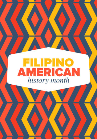 Filipino American History Month. Happy holiday celebrate annual in October. Filipinos and United States flag. Culture month. Patriotic design. Poster, banner, template. Vectorのイラスト素材