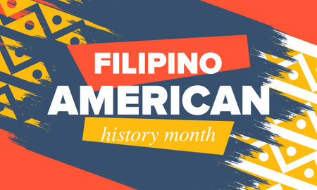 Filipino American History Month. Happy holiday celebrate annual in October. Filipinos and United States flag. Culture month. Patriotic design. Poster, banner, template. Vectorのイラスト素材