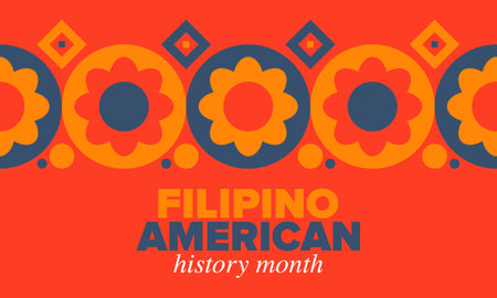 Filipino American History Month. Happy holiday celebrate annual in October. Filipinos and United States flag. Culture month. Patriotic design. Poster, banner, template. Vectorのイラスト素材
