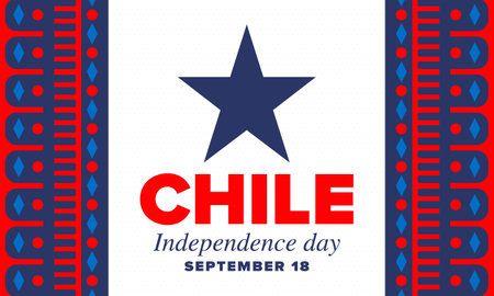 Chile Independence Day. Happy national holiday Fiestas Patrias. Freedom day. Celebrate annual in September 18. Chile flag. Patriotic chilean design. Vector posterのイラスト素材