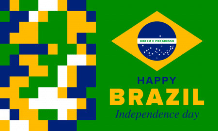 Brazil Independence Day. Happy national holiday. Freedom day. Celebrate annual in September 7. Brazil flag. Patriotic brazilian design. Vector template. Illustrationのイラスト素材