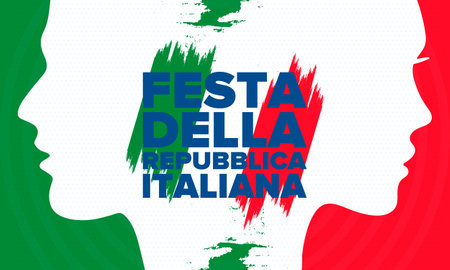 Italia. Festa della Repubblica Italiana. Text in italian: Italian Republic Day. Happy national holiday. Celebrated on June 2 in Italia. Italy flag. Patriotic design. Vector posterのイラスト素材