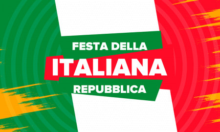 Italia. Festa della Repubblica Italiana. Text in italian: Italian Republic Day. Happy national holiday. Celebrated on June 2 in Italia. Italy flag. Patriotic design. Vector posterのイラスト素材