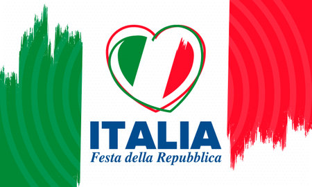 Italia. Festa della Repubblica Italiana. Text in italian: Italian Republic Day. Happy national holiday. Celebrated on June 2 in Italia. Italy flag. Patriotic design. Vector posterのイラスト素材