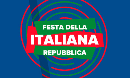 Italia. Festa della Repubblica Italiana. Text in italian: Italian Republic Day. Happy national holiday. Celebrated on June 2 in Italia. Italy flag. Patriotic design. Vector posterのイラスト素材