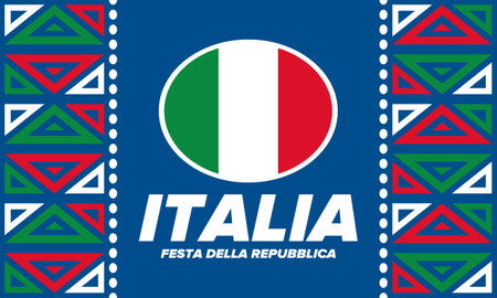 Italia. Festa della Repubblica Italiana. Text in italian: Italian Republic Day. Happy national holiday. Celebrated on June 2 in Italia. Italy flag. Patriotic design. Vector posterのイラスト素材