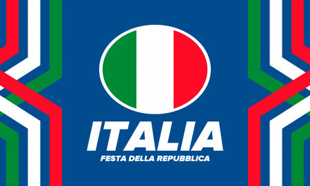 Italia. Festa della Repubblica Italiana. Text in italian: Italian Republic Day. Happy national holiday. Celebrated on June 2 in Italia. Italy flag. Patriotic design. Vector posterのイラスト素材