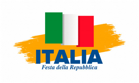 Italia. Festa della Repubblica Italiana. Text in italian: Italian Republic Day. Happy national holiday. Celebrated on June 2 in Italia. Italy flag. Patriotic design. Vector posterのイラスト素材